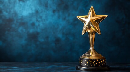 Elegant Gold Trophy with Stars on Dark Background