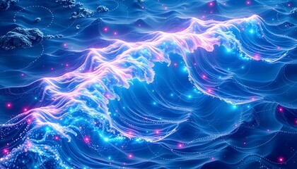 Obraz premium Abstract Digital Wave with Blue and Pink Glowing Particles