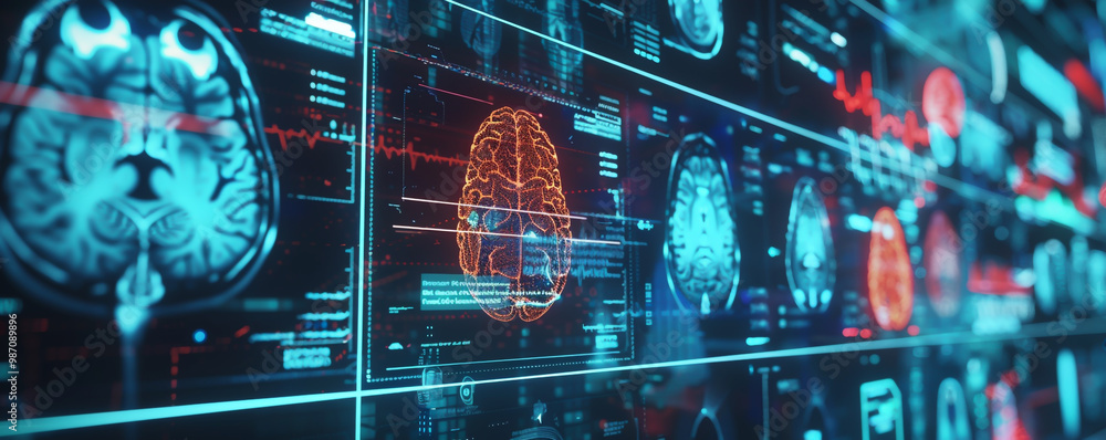 Poster digital display of medical technology with brain images