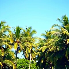 Fototapeta premium View of nice tropical green colorful with coconut palms with blue sky