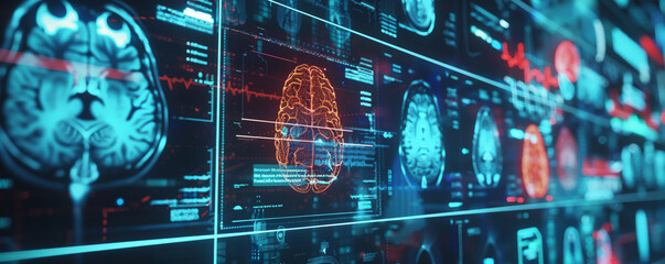 Digital display of medical technology with brain images