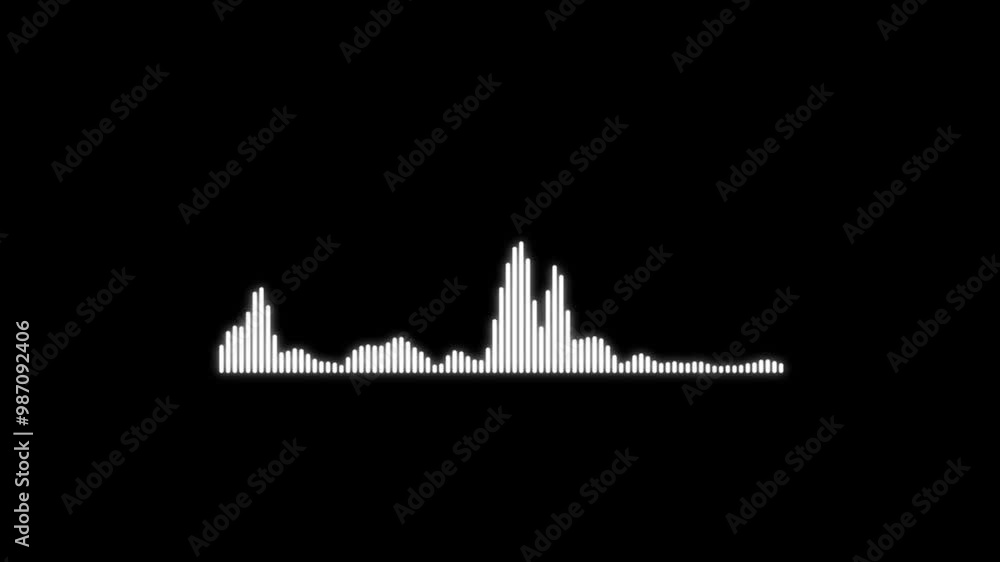 Poster sound wave animated in black background. white audio waveform spectrum animation, visualization soun