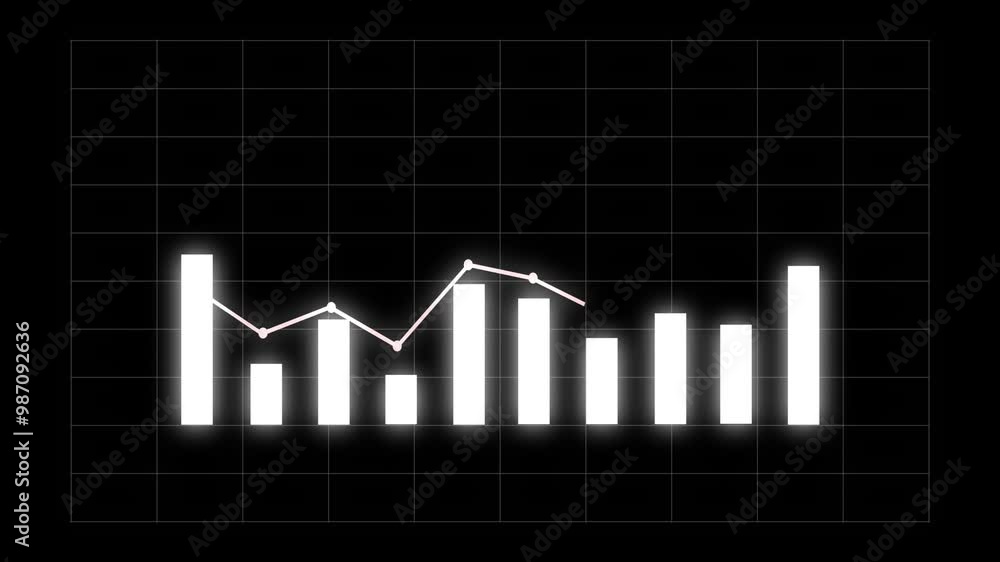 Aufkleber data report bar graph and line graph chart animation on black background. grow or success profit dia