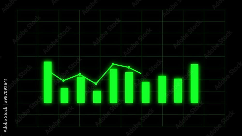 Poster data report bar graph and line graph chart animation on black background. grow or success profit dia