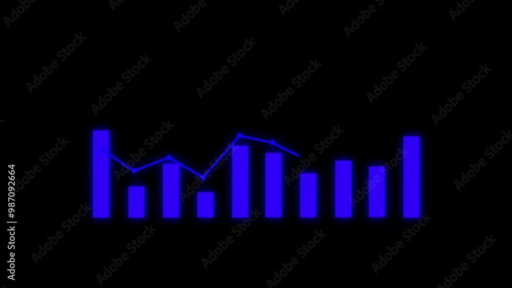 Aufkleber data report bar graph and line graph chart animation on black background. grow or success profit dia