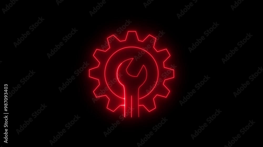 Poster glowing neon line setting icon with spinning gears icon animated. technology setting icon concept