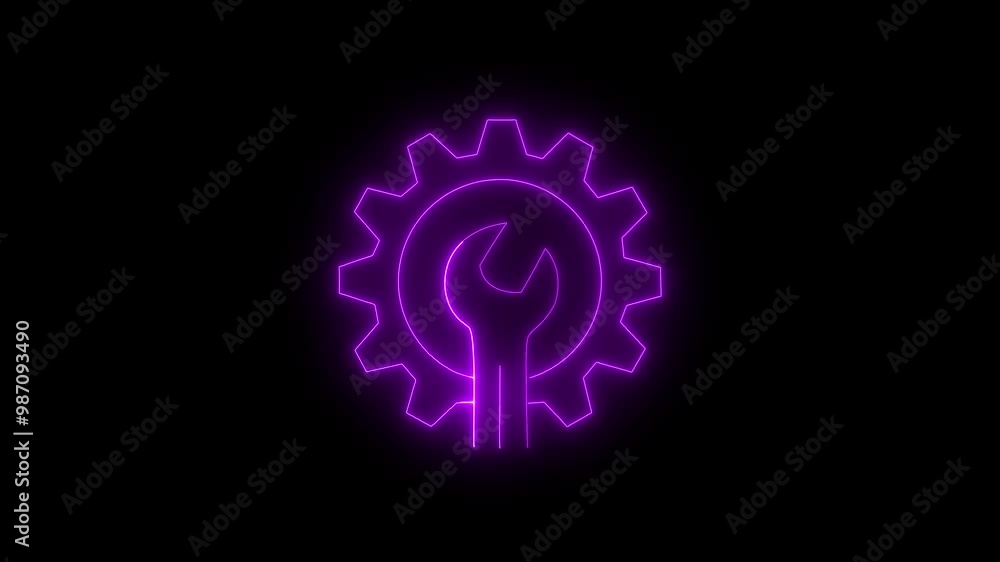 Poster glowing neon line setting icon with spinning gears icon animated. technology setting icon concept