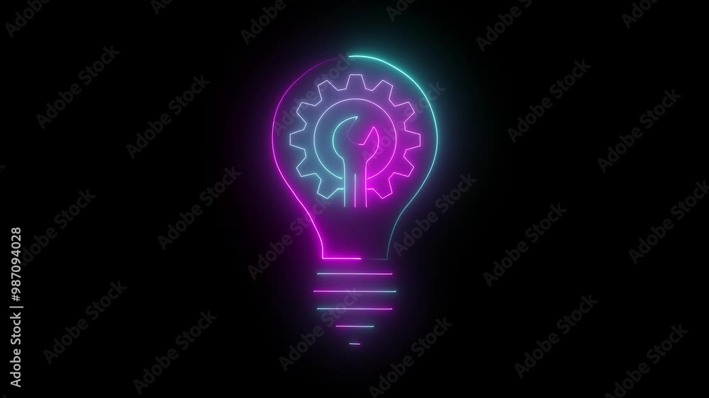 Poster new idea and setting icon .light bulb with setting gears icon animation. innovation concept. simple 
