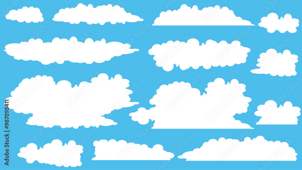 Aufkleber fluffy white clouds against bright blue sky create serene and cheerful atmosphere. these various clo