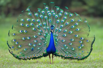 Obraz premium Peacock stand on grass, ai