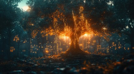 Fototapeta premium Visual Representation of Business Growth with Financial Indicators on a Tree Structure