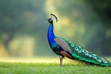 Obraz premium Peacock stand on grass, ai