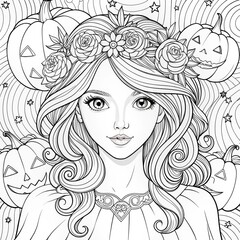 Halloween Beauties Coloring page Grayscale Halloween Women Coloring Pages for Adults