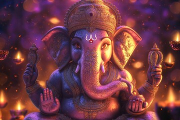 Fototapeta premium Diwali festival bacground,, the big elephant head Ganesh on background