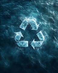 Obraz premium Ocean Wave Recycling: Ocean waves curling into the shape of the recycling symbol, with the water's motion naturally forming the arrows, indicating the cycle of water and resources. 