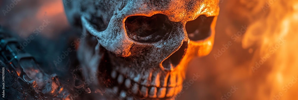 Canvas Prints  A close-up of a skull with a fire burning in the background