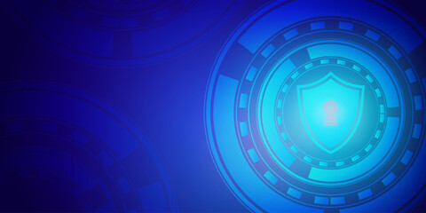 Digital shield protection background, illustration of cyber data protection shield and hud suitable for presentations about future technology security systems.