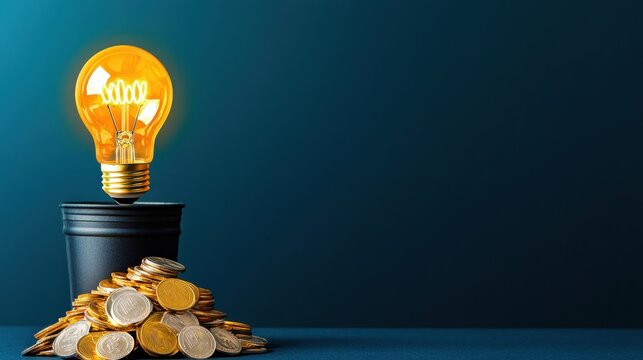 Illuminating Business Transformation - Lightbulb Over Trash Can Turning into Coins with Copy Space for Text