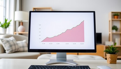 Fototapeta premium Desktop Computer Displaying a Graph Showing Business Growth
