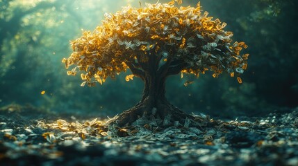 Visualizing Financial Growth with a Lush Tree Featuring Dollar Signs on Its Leaves