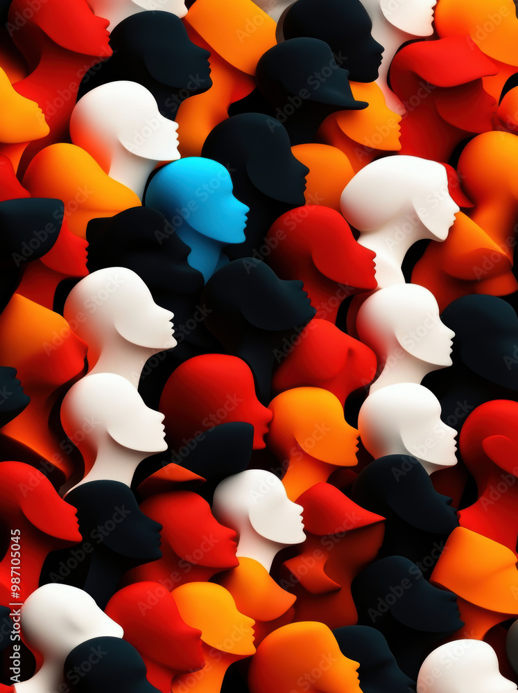 Aufkleber a vibrant composition of stylized human silhouettes in various colors, representing diversity and un