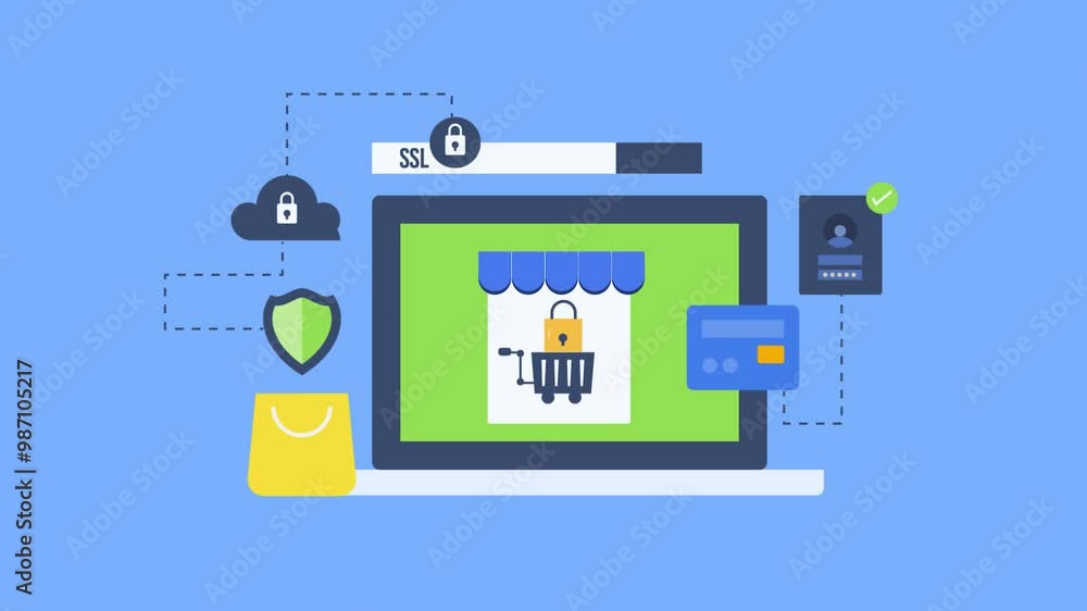 Aufkleber ecommerce secure payment transaction and customer data protection via cloud security network, ssl en
