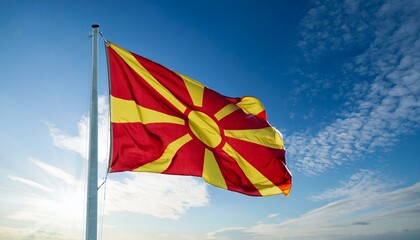 北マケドニアの国旗(waving national flag of North Macedonia.)
