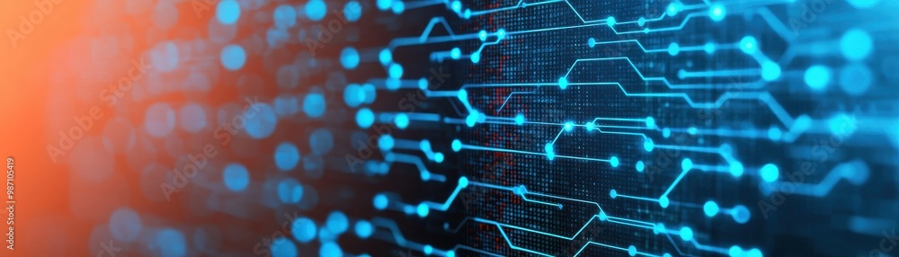 Poster abstract digital background featuring blue circuits and patterns, ideal for technology, data, and in