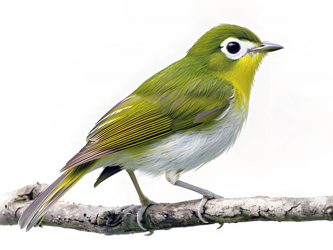 oriental white-eye perched on branch isolated on white background