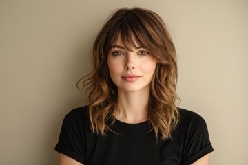 Obraz premium Portrait of a young woman with casual hairstyle and black top