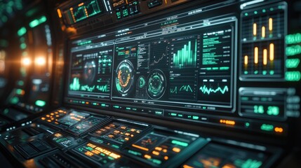 Fototapeta premium High-Tech Stock Market Dashboard with Rising Charts for Financial Analysis and Reporting