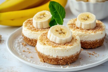 Breakfast. Delicious cheesecakes with ripe banana, ai