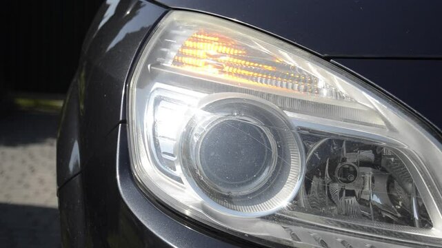 Close-up car with flashing side signal.Selective focus.