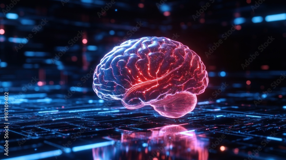 Poster abstract computer brain at the center of a circuit board