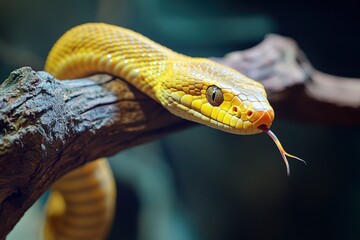 Fototapeta premium yellow brown snake on a branch , ai