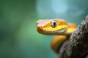 Obraz premium yellow brown snake on a branch , ai