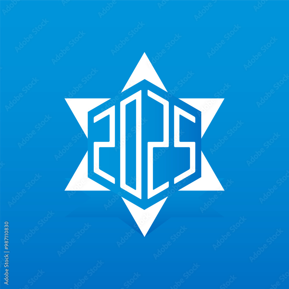 Poster 2025 - star or snowflake with new year date. the abstract vector design element.