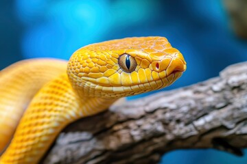 Fototapeta premium yellow brown snake on a branch , ai