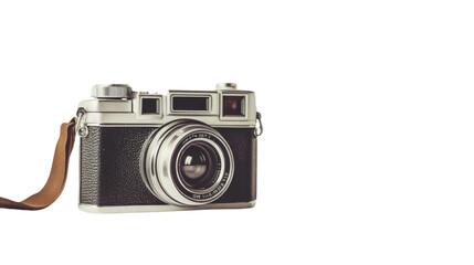 Fototapeta premium A vintage camera with a strap hanging from it. isolated on transparent background, PNG file