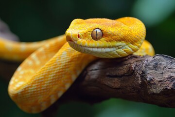 Fototapeta premium yellow brown snake on a branch , ai