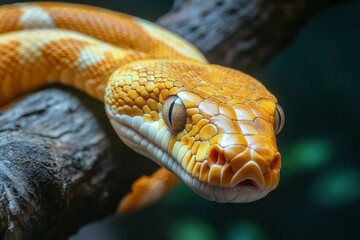 Fototapeta premium yellow brown snake on a branch , ai