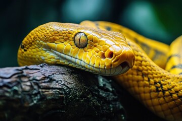 Obraz premium yellow brown snake on a branch , ai