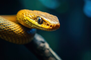 Fototapeta premium yellow brown snake on a branch , ai