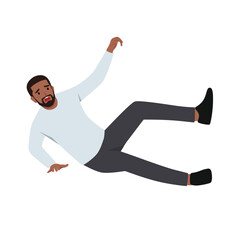 Young man falls wet floor due to negligence and inattention at moment of walking. Flat vector illustration isolated on white background