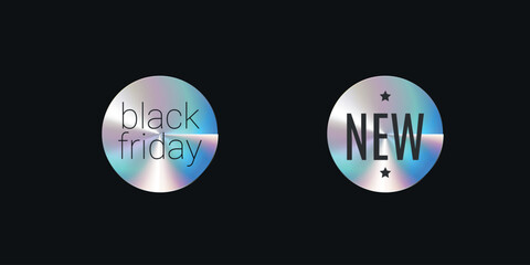 Set of hologram stickers. Holographic label for e-commerce, web design, print. Emblem for black friday. vector illustration  