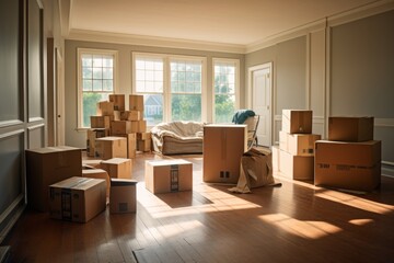 Fototapeta premium Interior of a empty apartment with moving boxes
