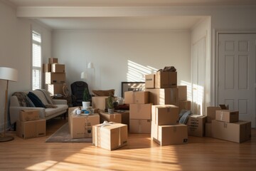 Interior of a empty apartment with moving boxes