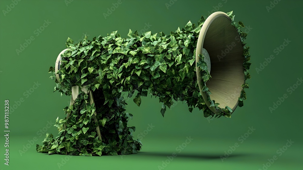 Aufkleber visually striking 3d of a megaphone enveloped in a lush growth of vines and ivy creating an organic 