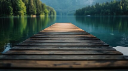 Fototapeta premium Wooden Dock Extending into Tranquil Lake