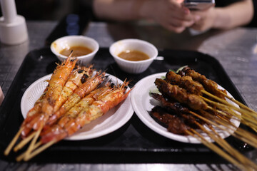 grilled ribs and prawn